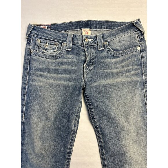 True Religion Disco Billy Big T Jeans Size 31x29 Blue Denim Low Rise Rhinestone - Picture 2 of 11